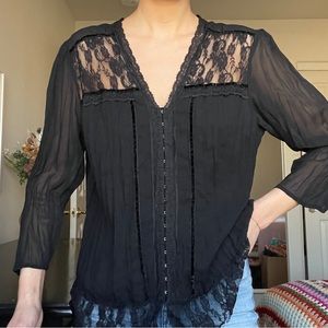 Vintage 90’s Notations Black Lace Hook and Eye Blouse